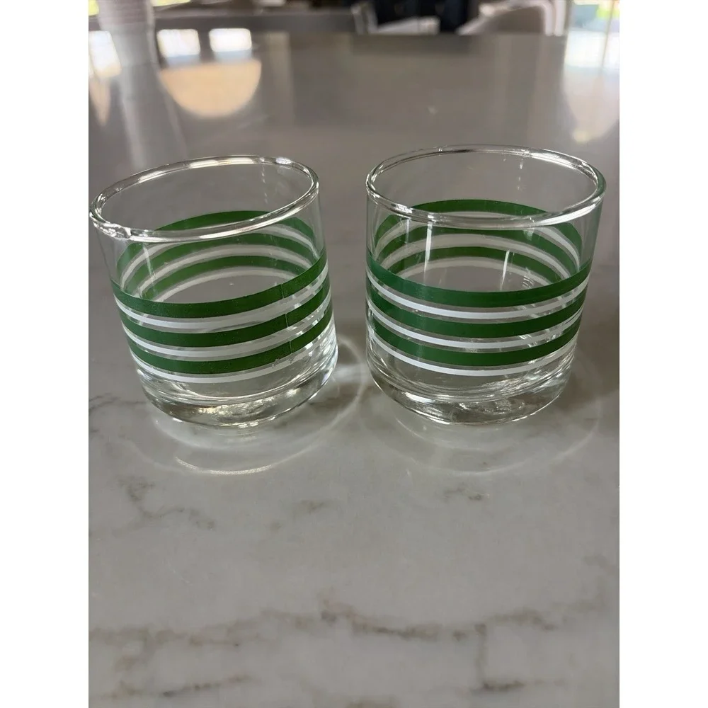 Retro Green & White Small Striped Juice Glasses (2), 3
